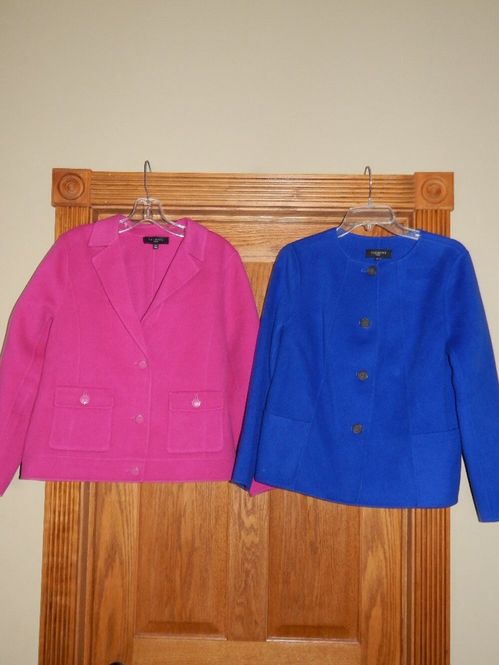 LOT 2 Women's Size 14 Petite 14P Classic Wool Blend Suit Jacket Blazer Pink Blue